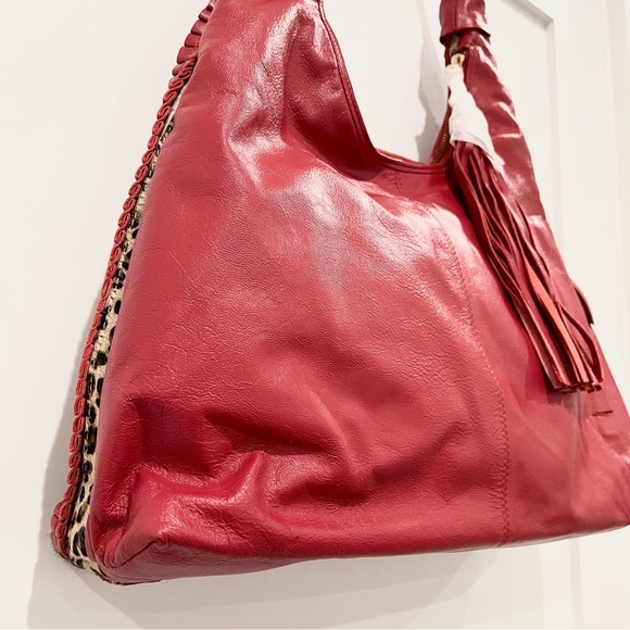 Sharif Cyprus Haircalf & Leather Ruffle w/ Oversized Tassel Puller Hobo Bag NWOT - Picture 8 of 13